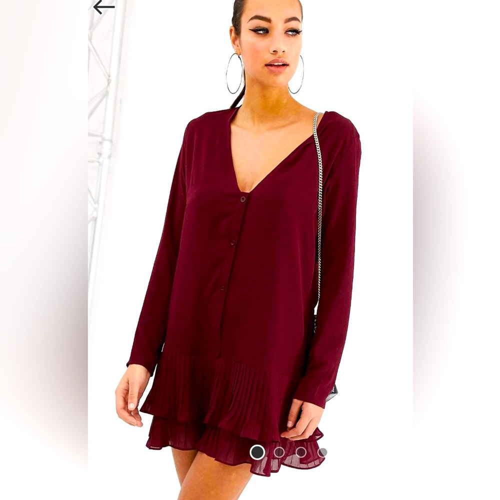 Missguided button through pleated hem mini dress